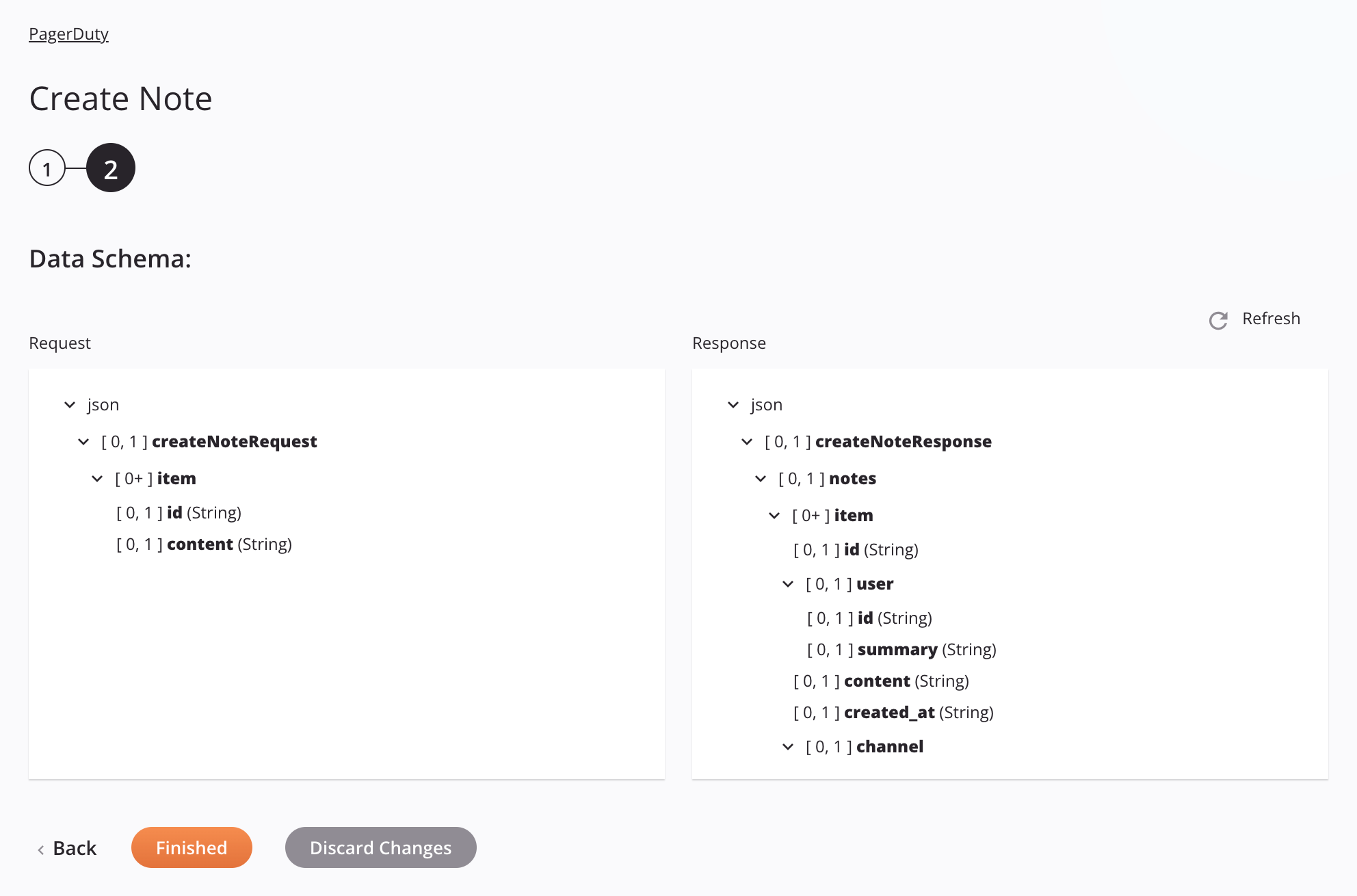 PagerDuty Create Note activity configuration step 2