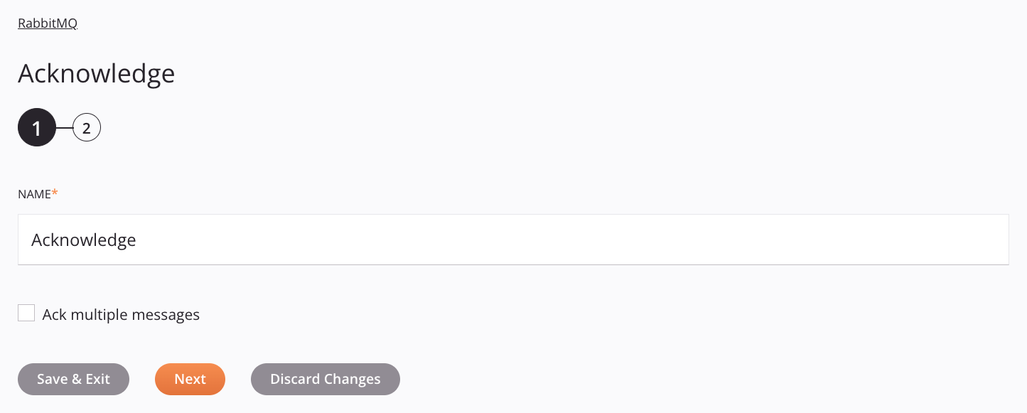 RabbitMQ Acknowledge activity configuration step 1