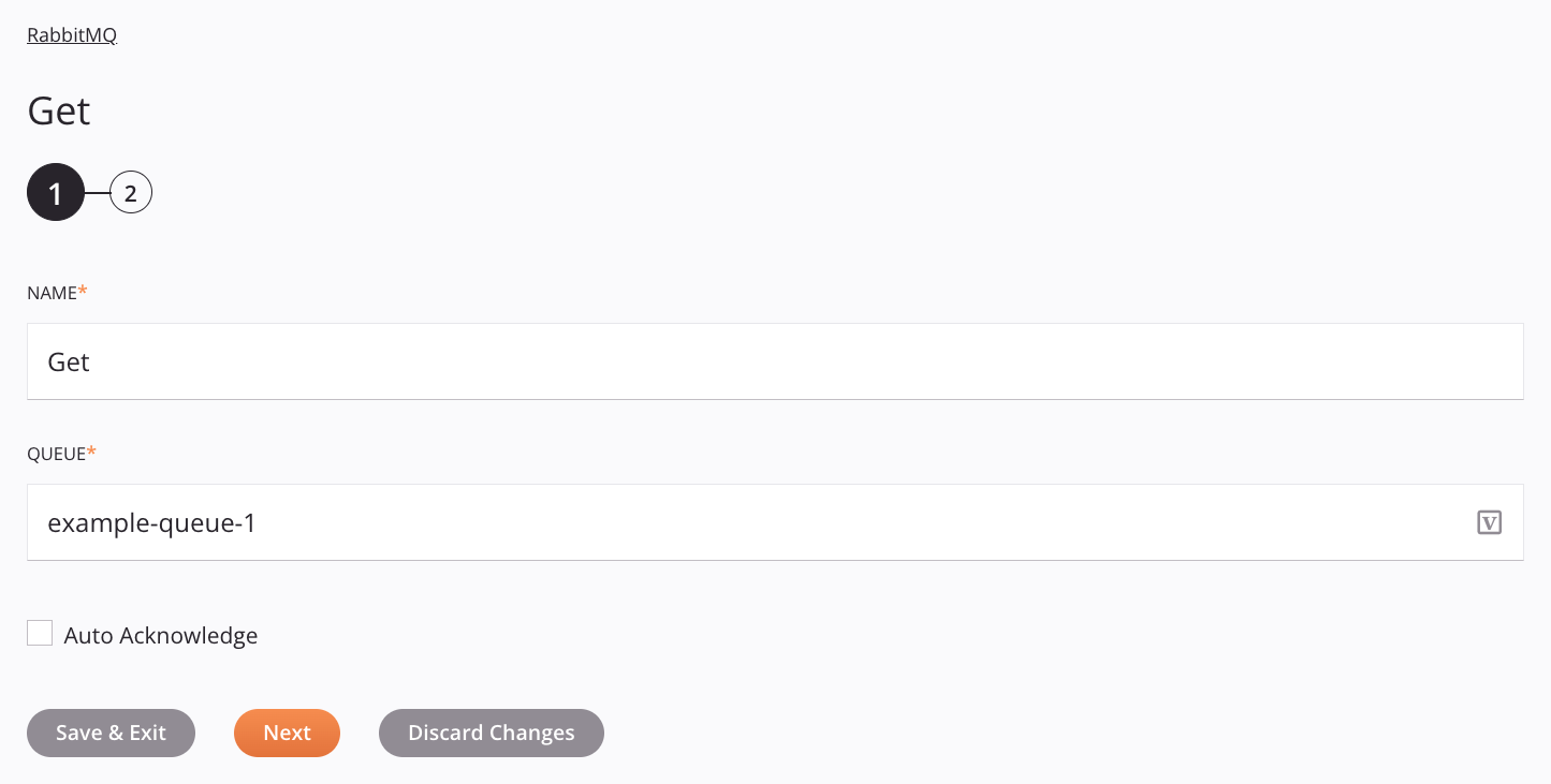 RabbitMQ Obtener configuración de actividad Paso 1