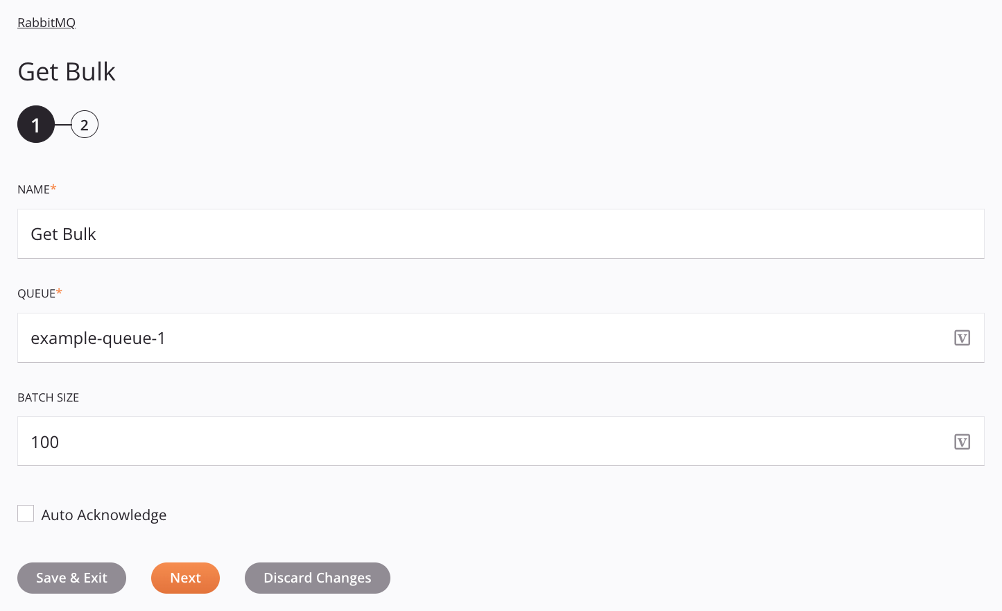 RabbitMQ Obtener configuración de actividad masiva Paso 1