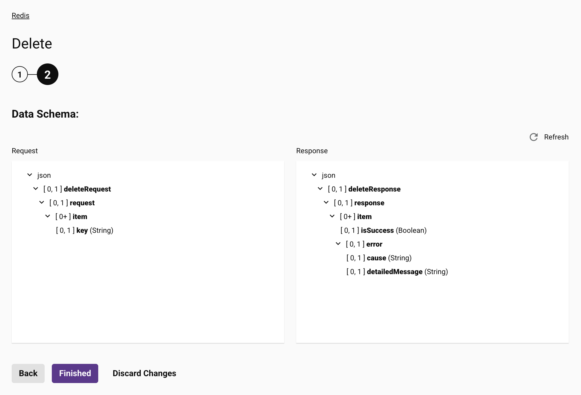 Redis Delete activity configuration step 2