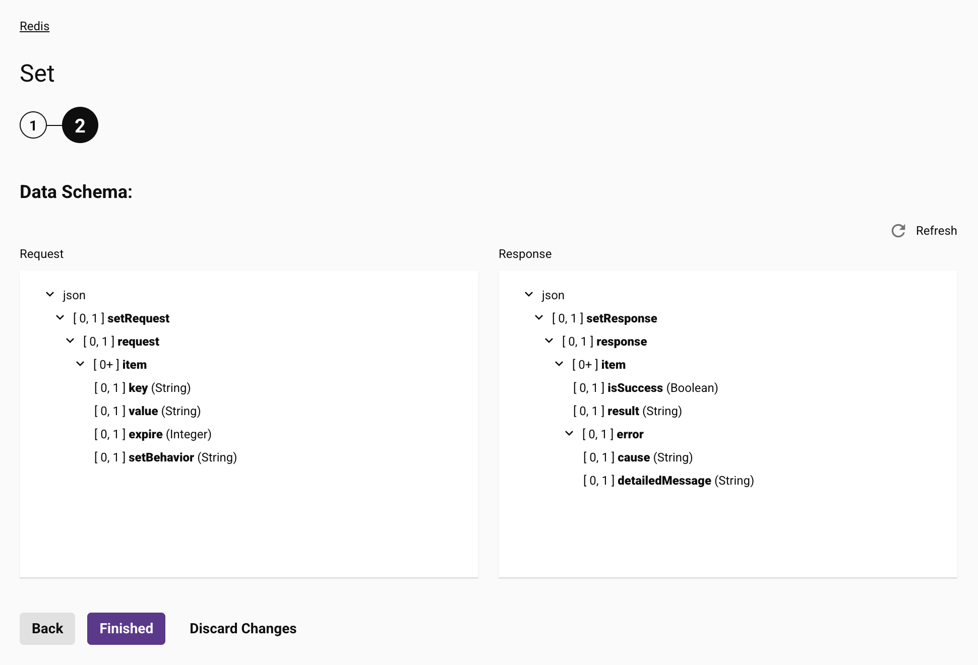 Redis Set activity configuration step 2