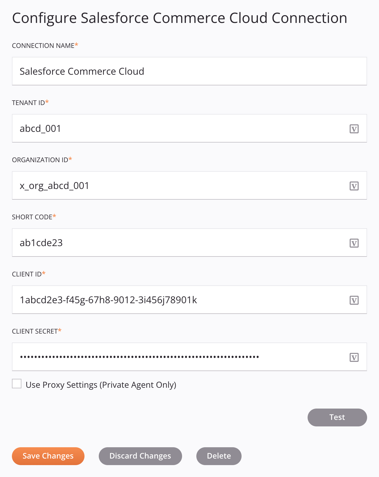 Salesforce Commerce Cloud connection configuration