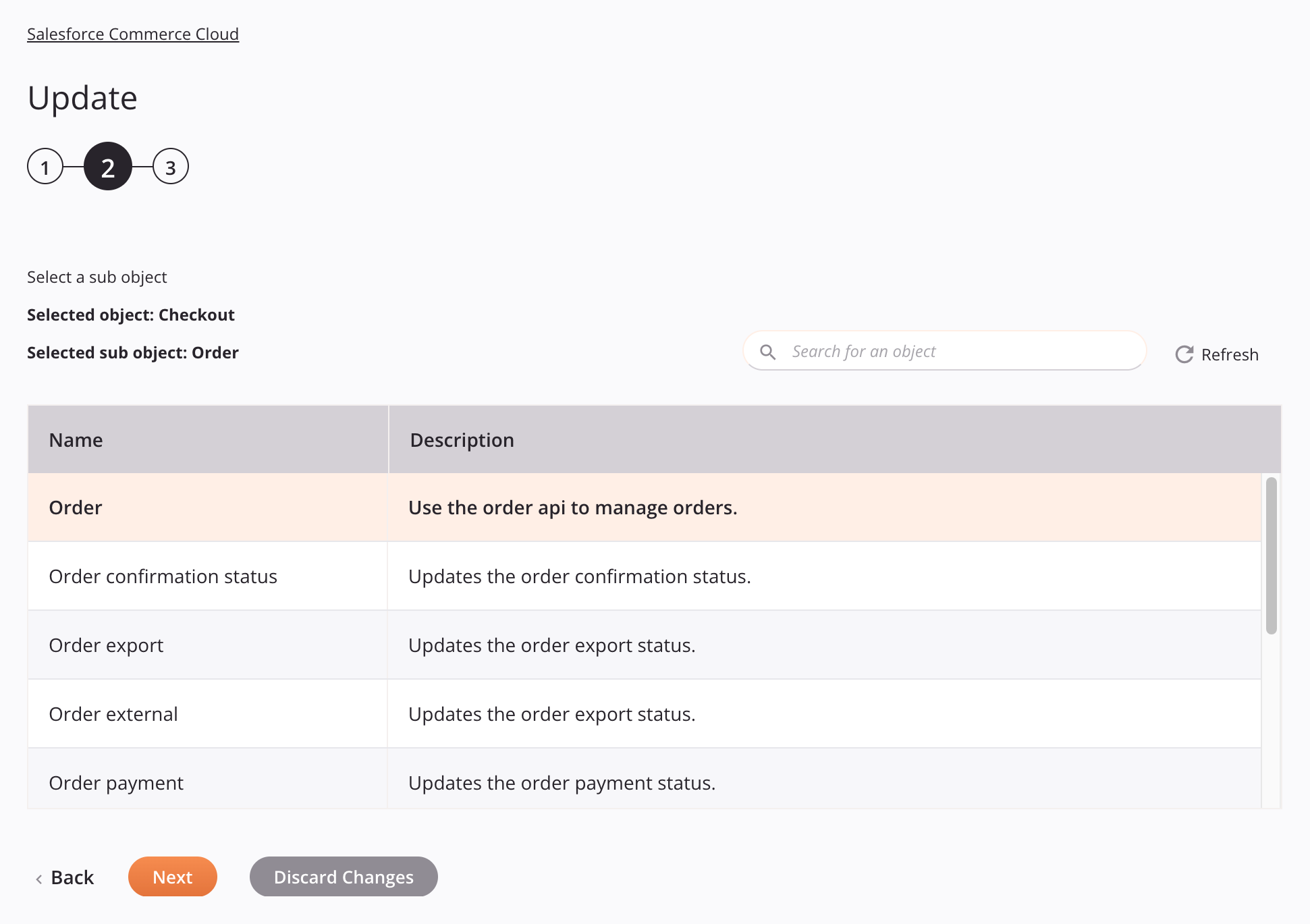 Salesforce Commerce Cloud Update activity configuration step 2