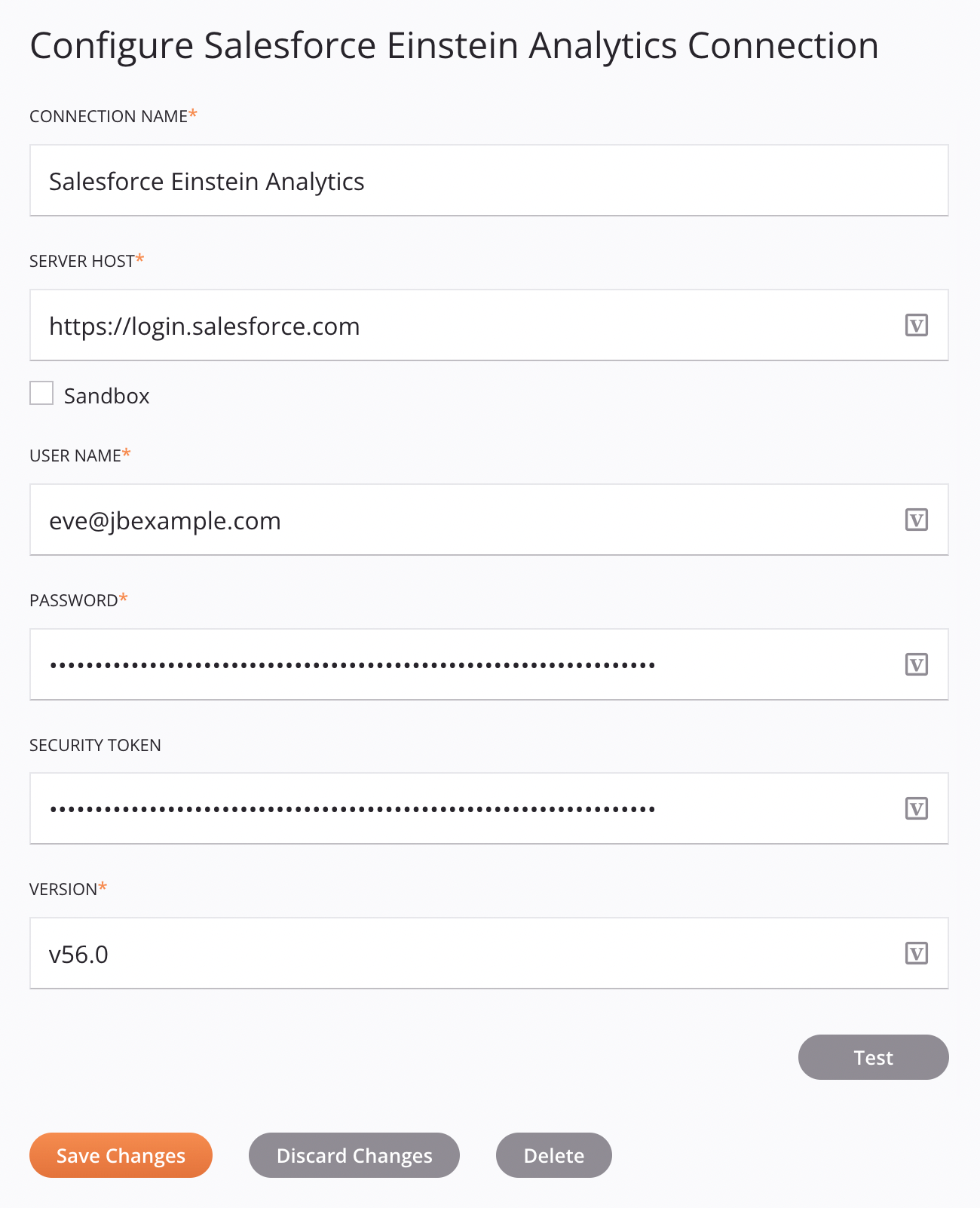 Configuración de la conexión de Salesforce Einstein Analytics