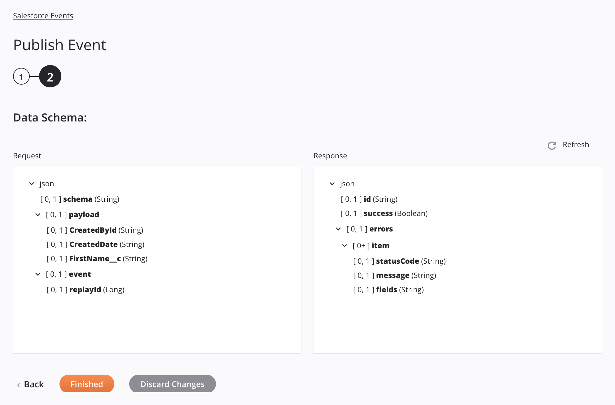 Salesforce Events activity configuration step 2