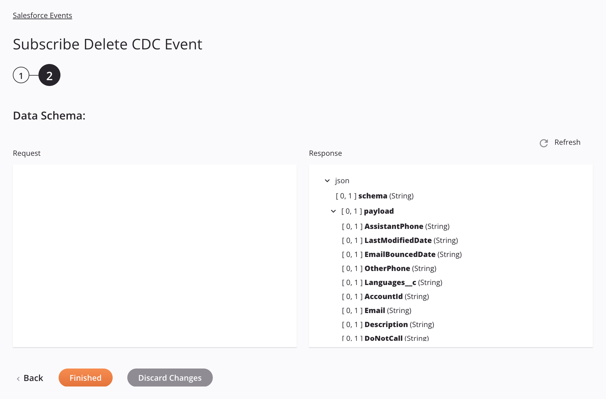 Paso 2 de configuración de la actividad de Salesforce Events