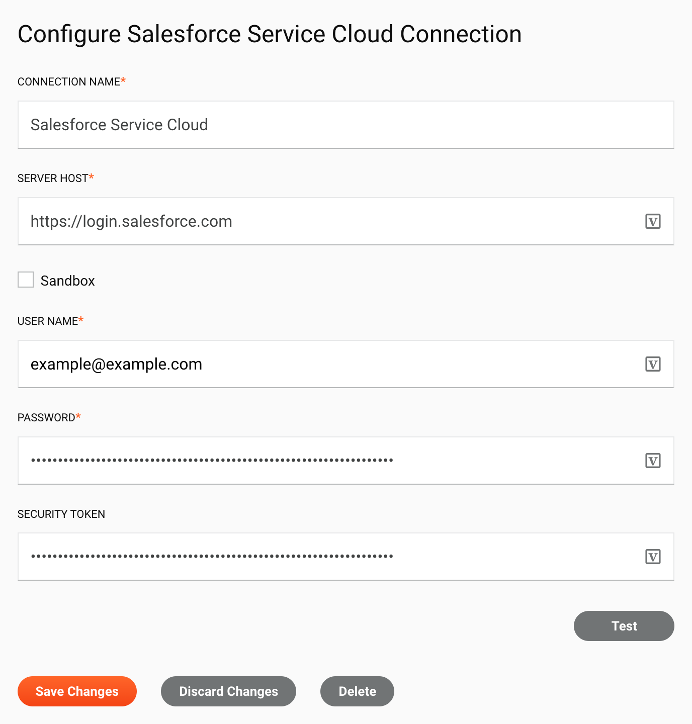 Salesforce Service Cloud connection configuration