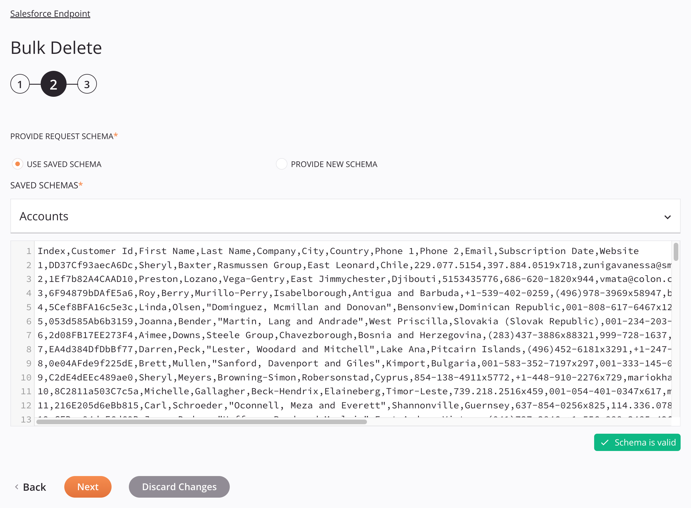 Actividad de eliminación masiva de Salesforce 2