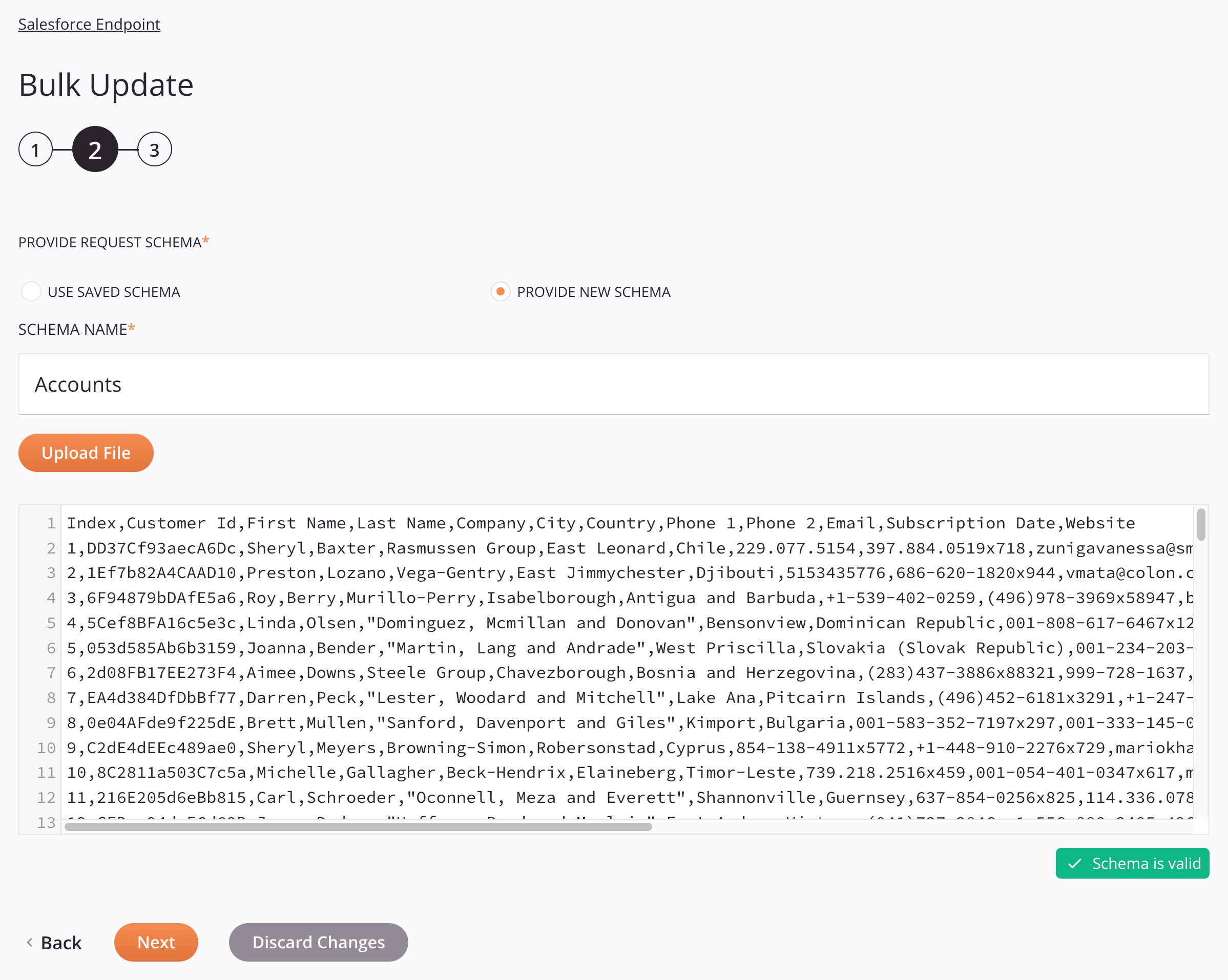 Actividad de inserción masiva de Salesforce 2