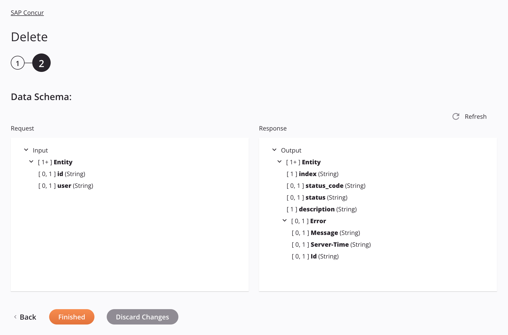 Paso 2 de configuración de la actividad de eliminación de SAP Concur