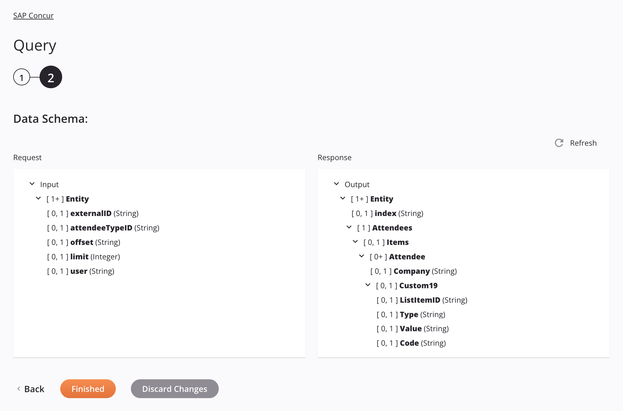 Paso 2 de configuración de la actividad de SAP Concur Query