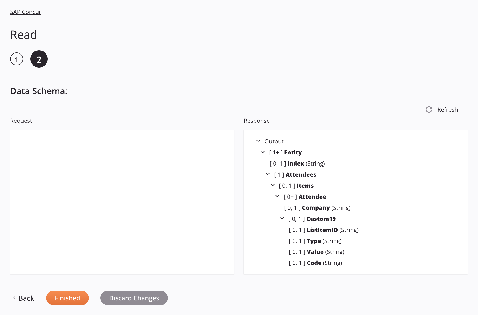 Paso 2 de configuración de la actividad de lectura de SAP Concur