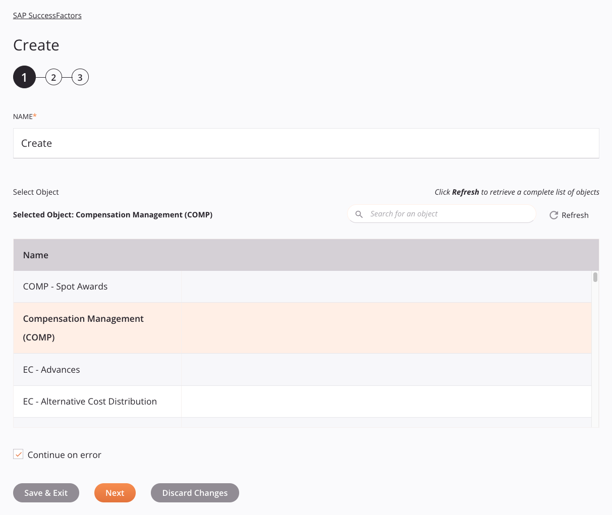 SAP SuccessFactors Crear configuración de actividad Paso 1