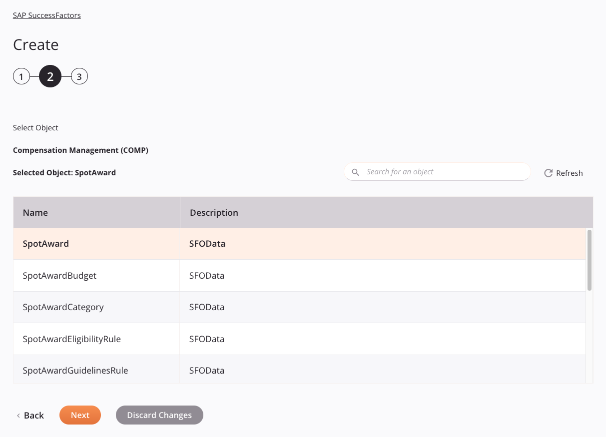 Etapa 2 da configuração da atividade do SAP SuccessFactors