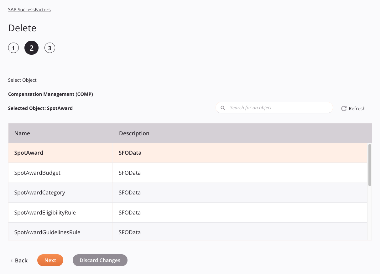 Paso 2 de configuración de actividad de eliminación de SAP SuccessFactors