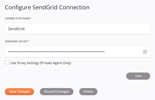 SendGrID connection configuration