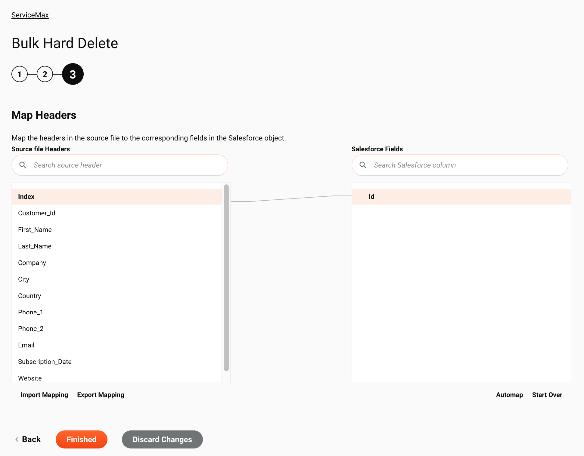 ServiceMax Bulk Hard Delete activity 3