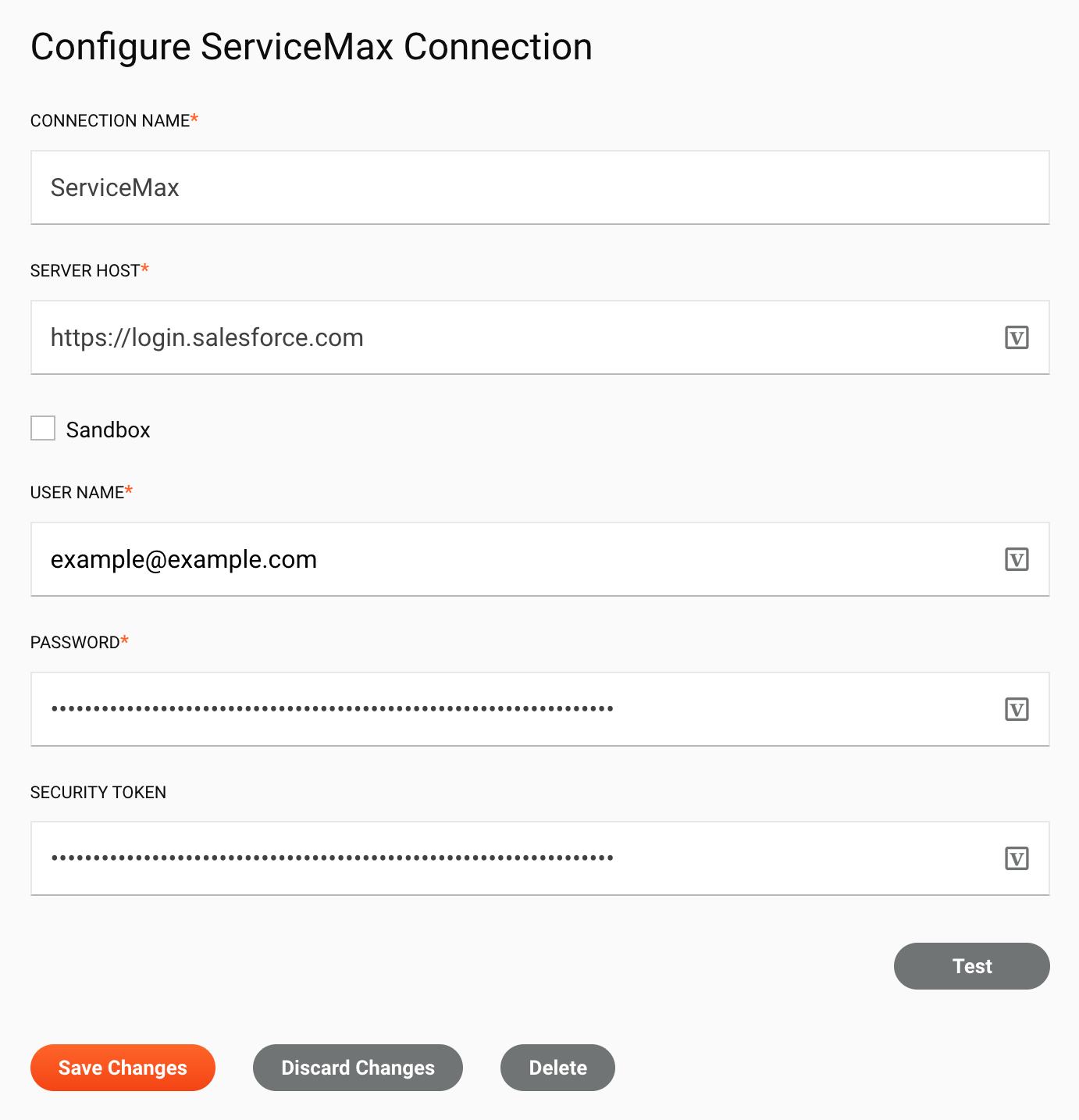 ServiceMax connection configuration