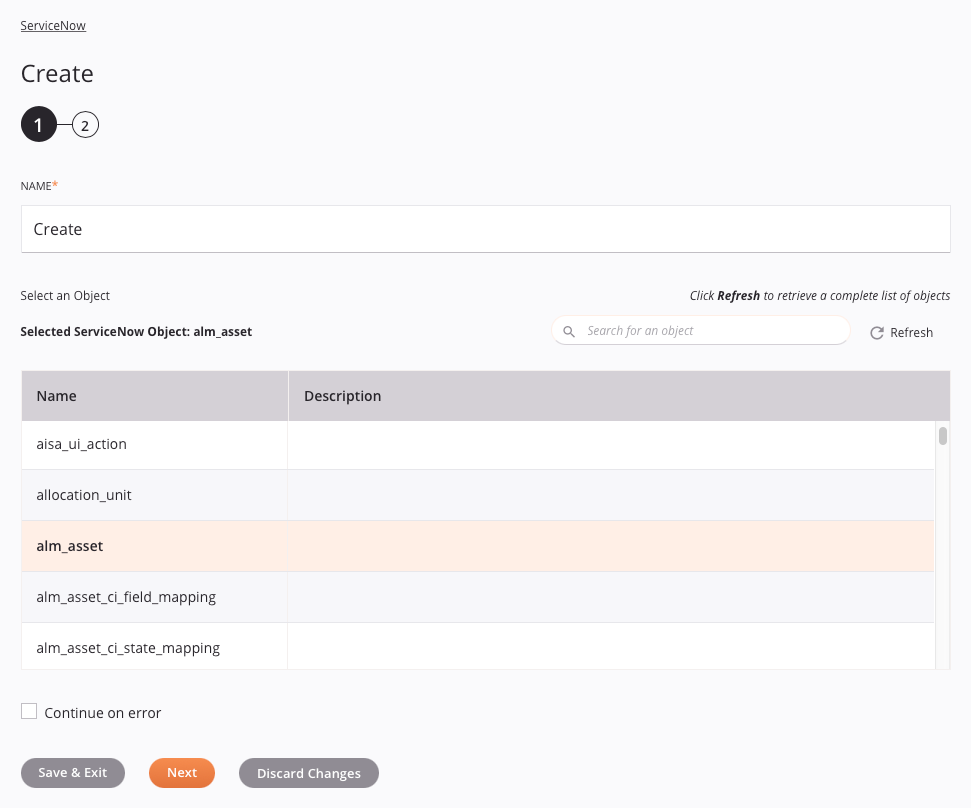 ServiceNow Crear configuración de actividad Paso 1