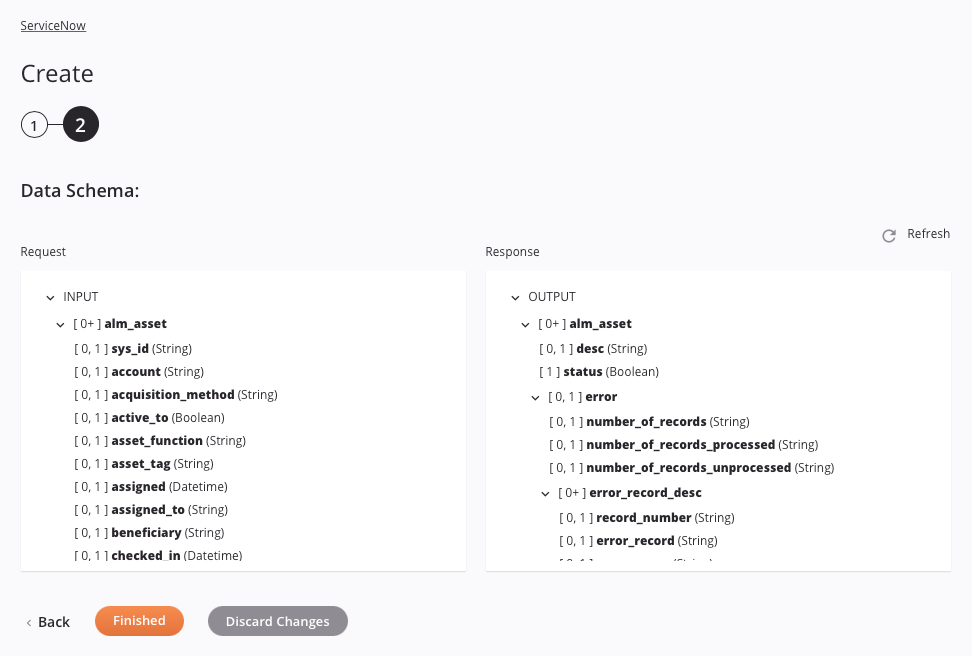 ServiceNow Create activity configuration step 2