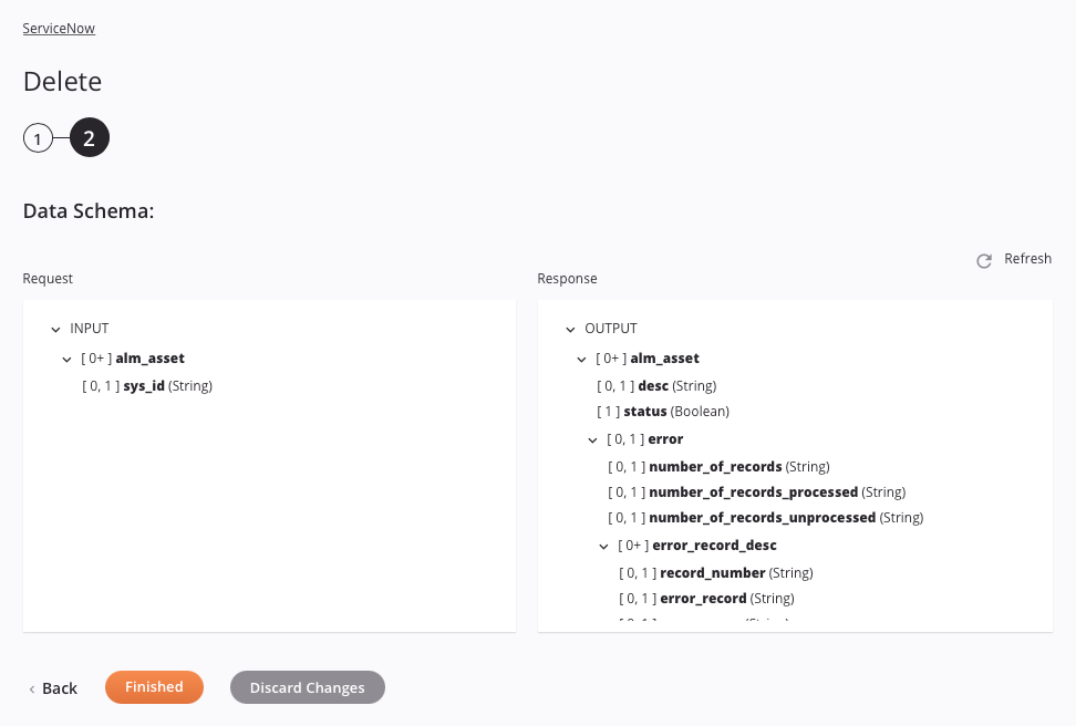 ServiceNow Delete activity configuration step 2