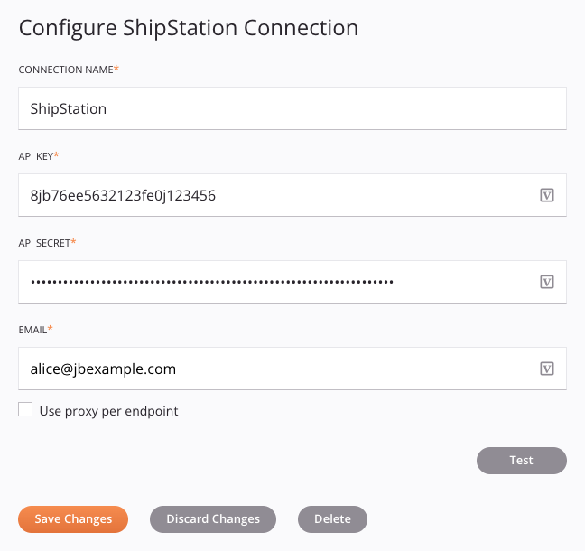 Configuração de conexão do ShipStation