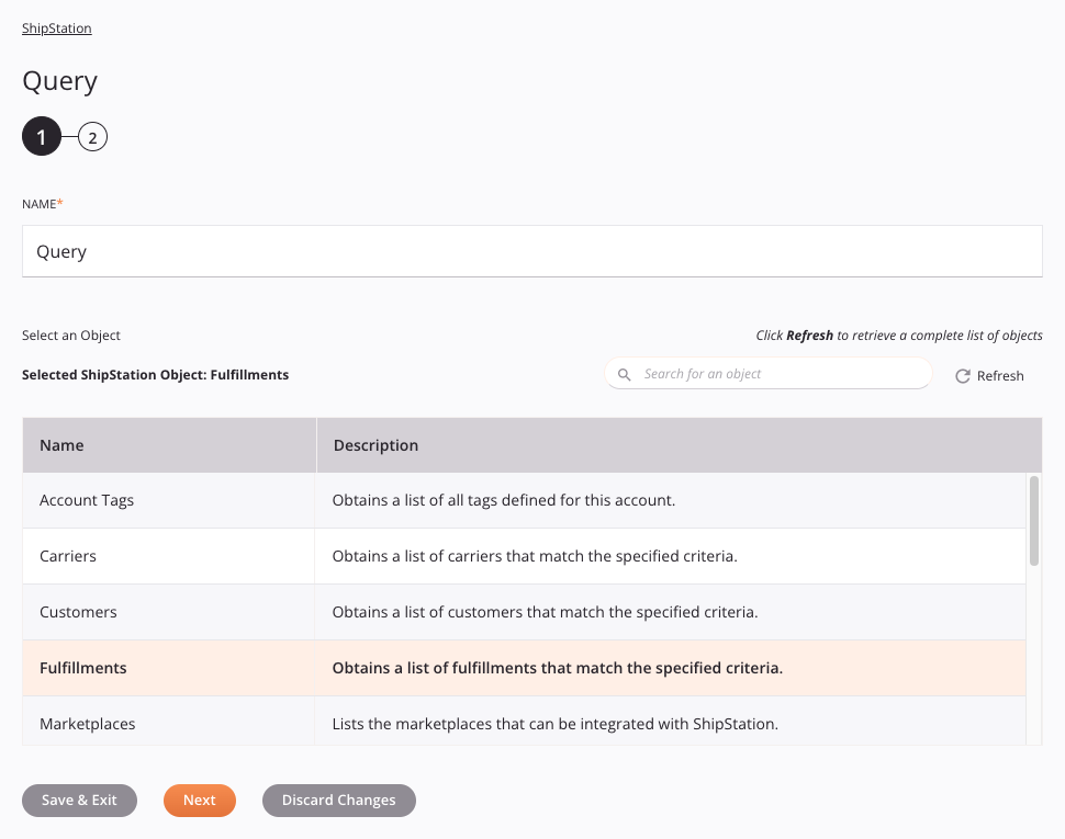 ShipStation Query activity configuration step 1