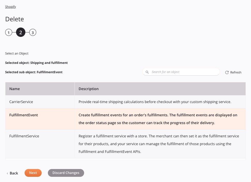 Shopify Delete activity configuration step 2