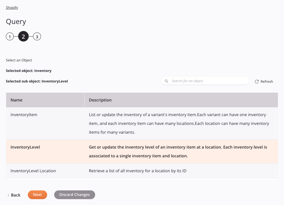 Shopify Query activity configuration step 2