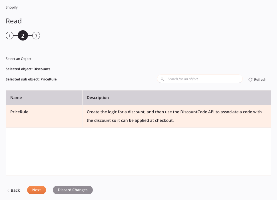 Shopify Read activity configuration step 2