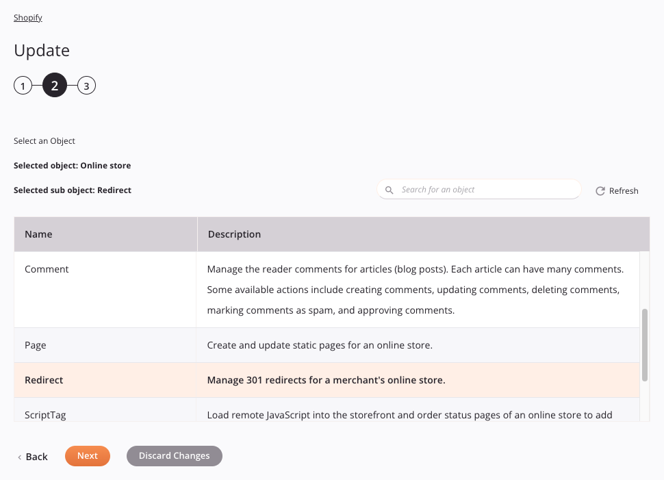 Shopify Update activity configuration step 2