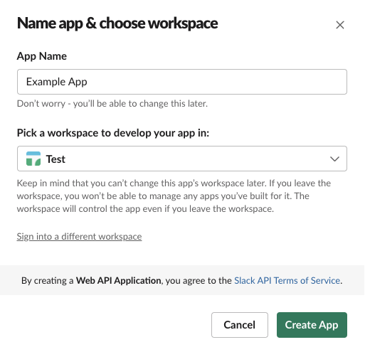 Slack application creation