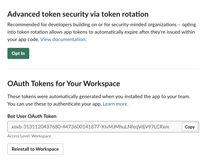 Criação de aplicativo Slack