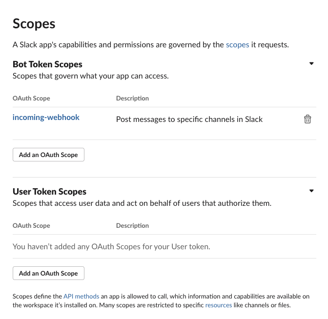 Slack scopes