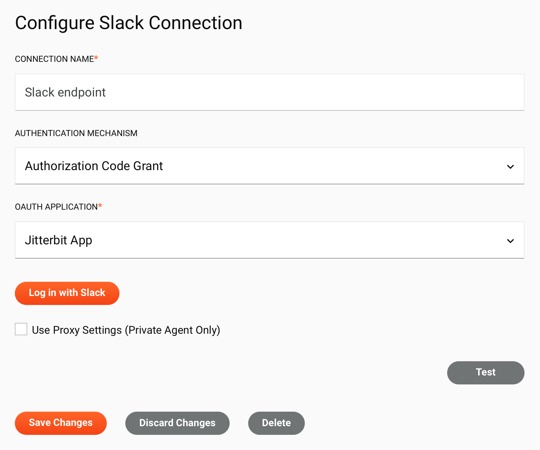 Slack connection configuration