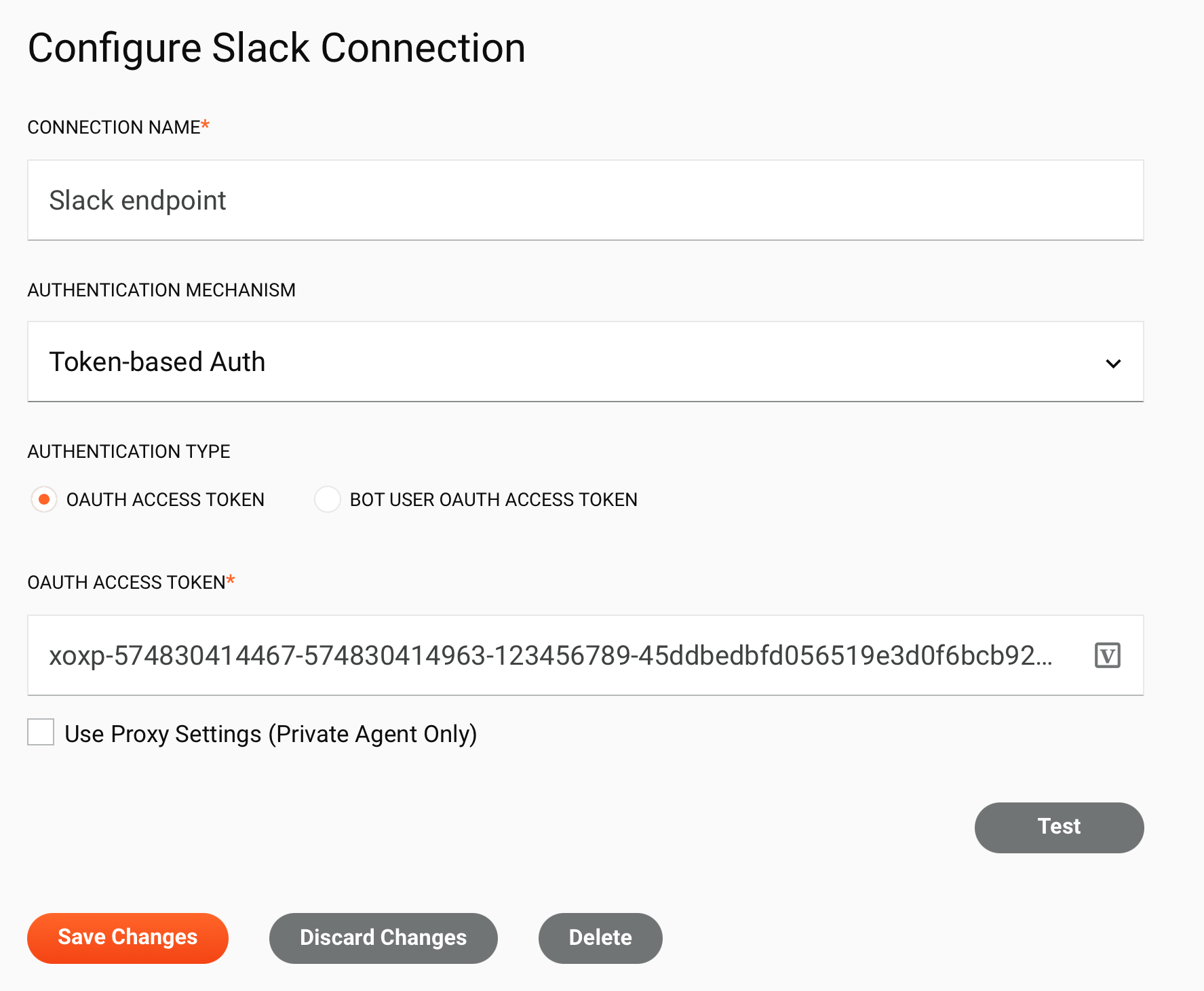 Slack connection configuration