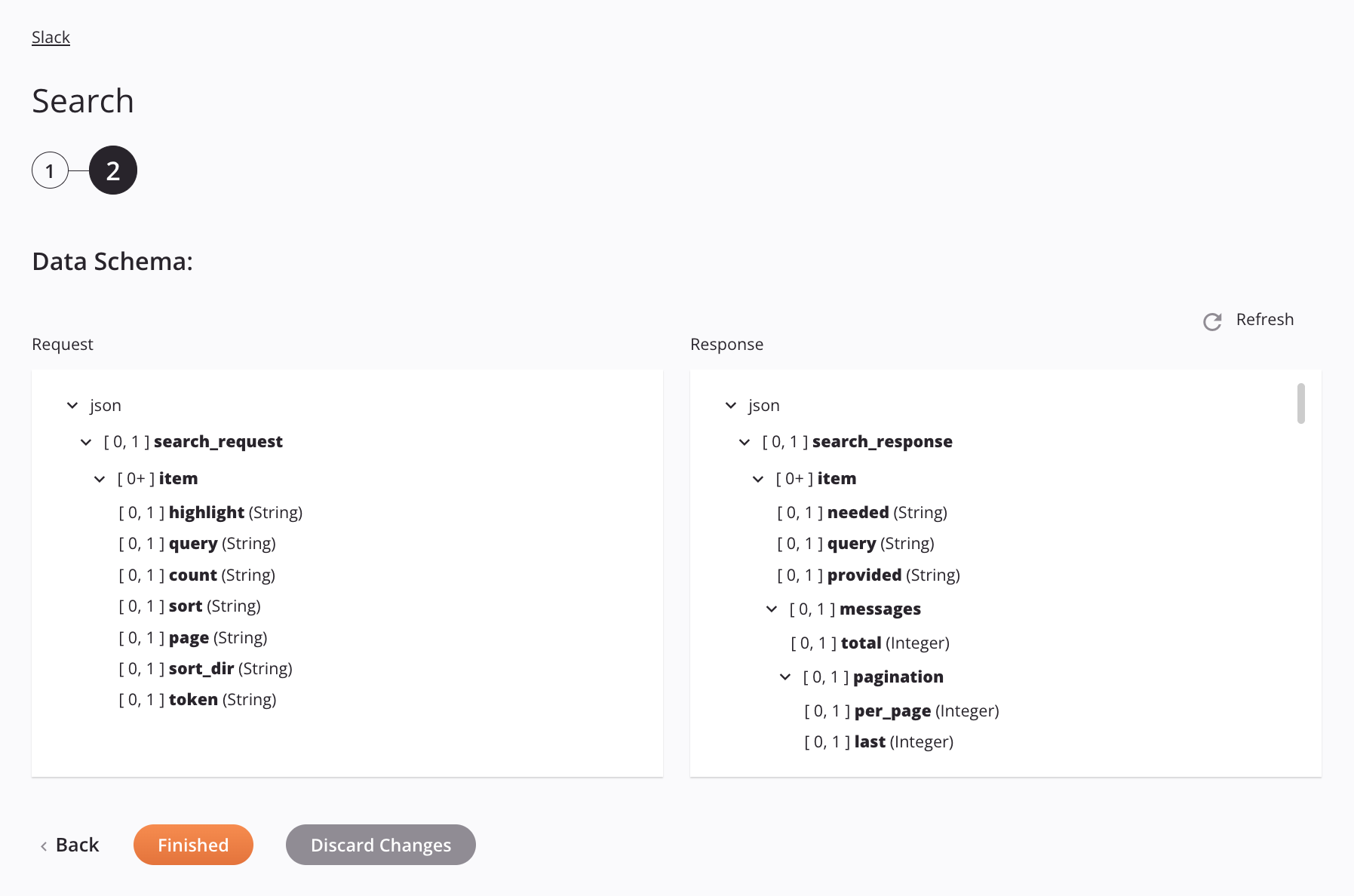 Paso 2 de configuración de la actividad de búsqueda de Slack