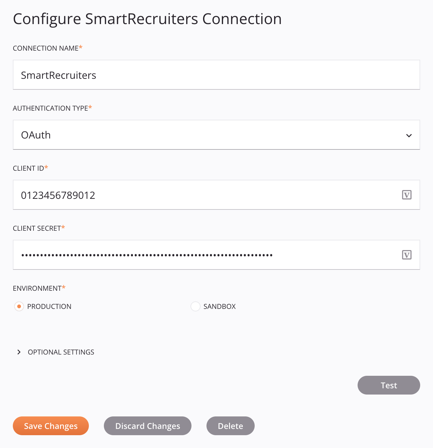 Configuração de conexão do SmartRecruiters