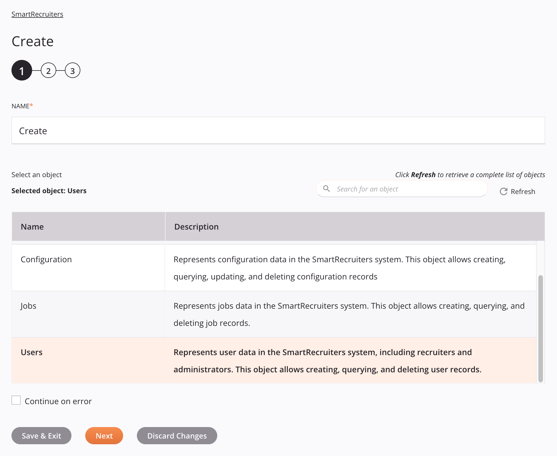 Smartrecruiters create activity configuration step 1