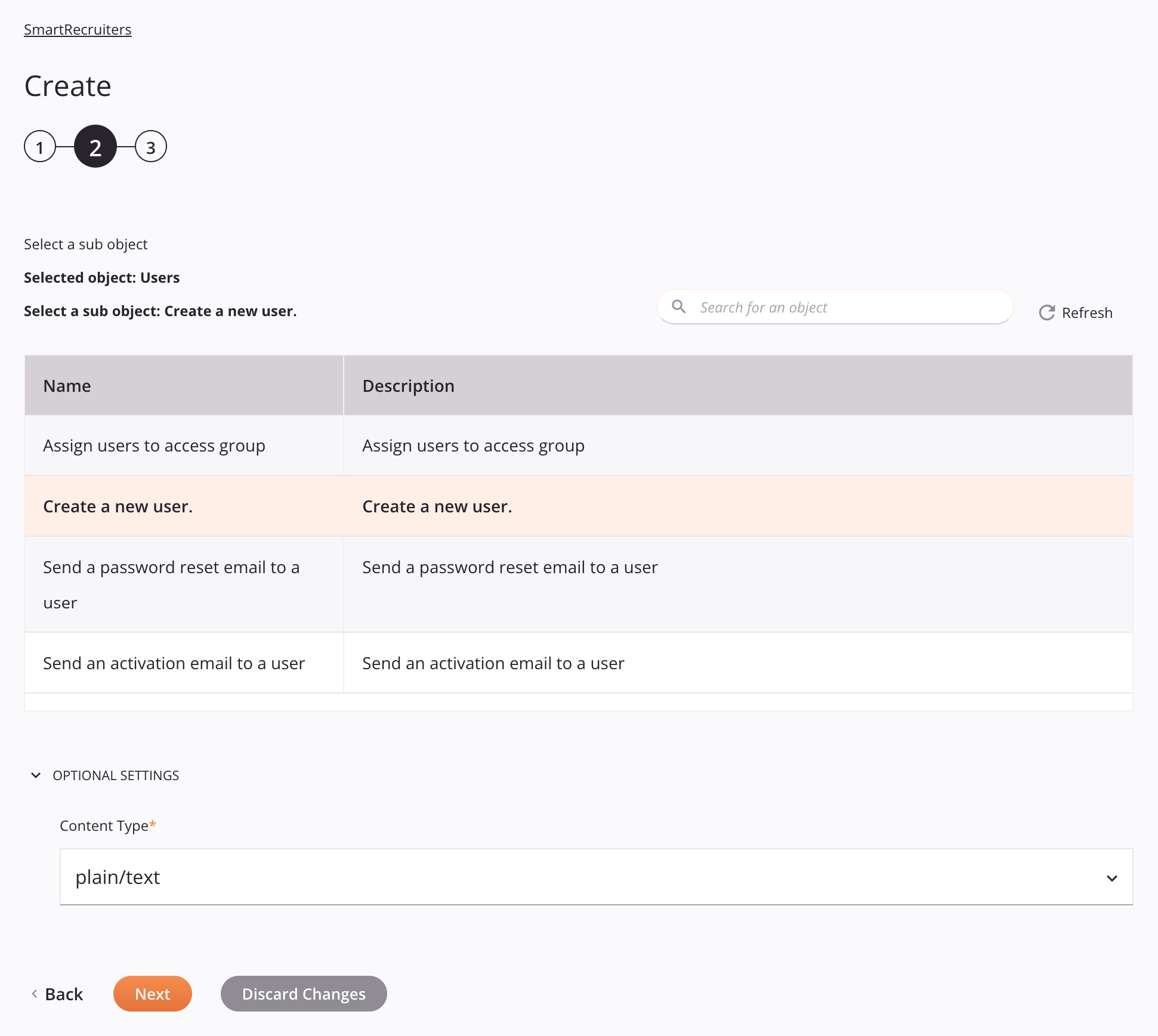 Smartrecruiters crea la configuración de la actividad, paso 2