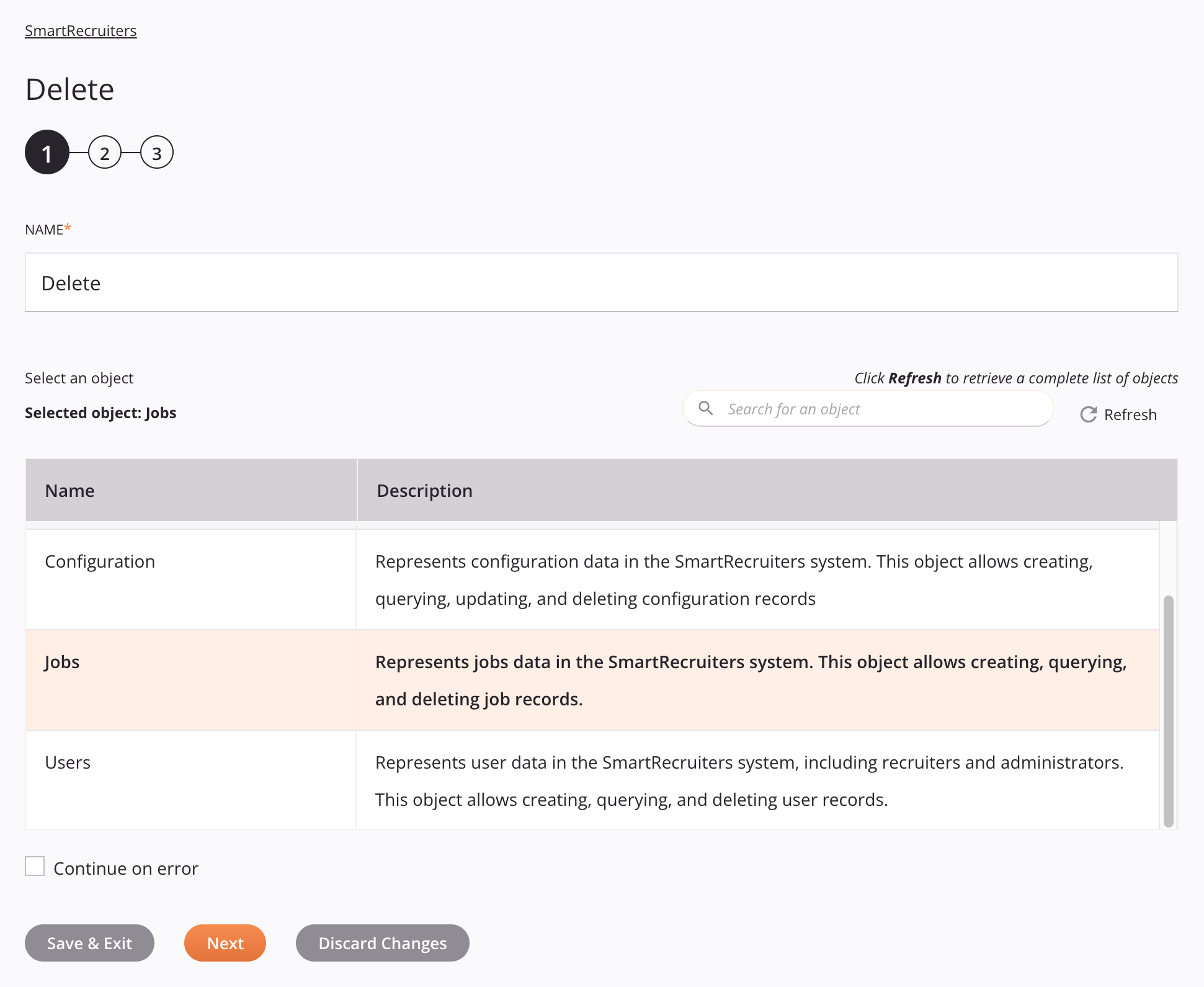 Smartrecruiters: eliminar configuración de actividad, paso 1