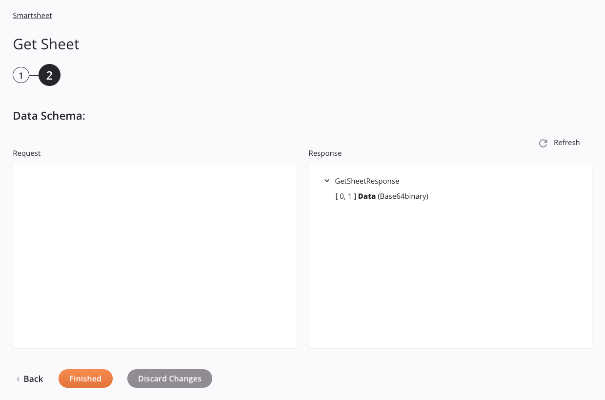 Paso 2 de configuración de actividad de obtención de hoja de Smartsheet