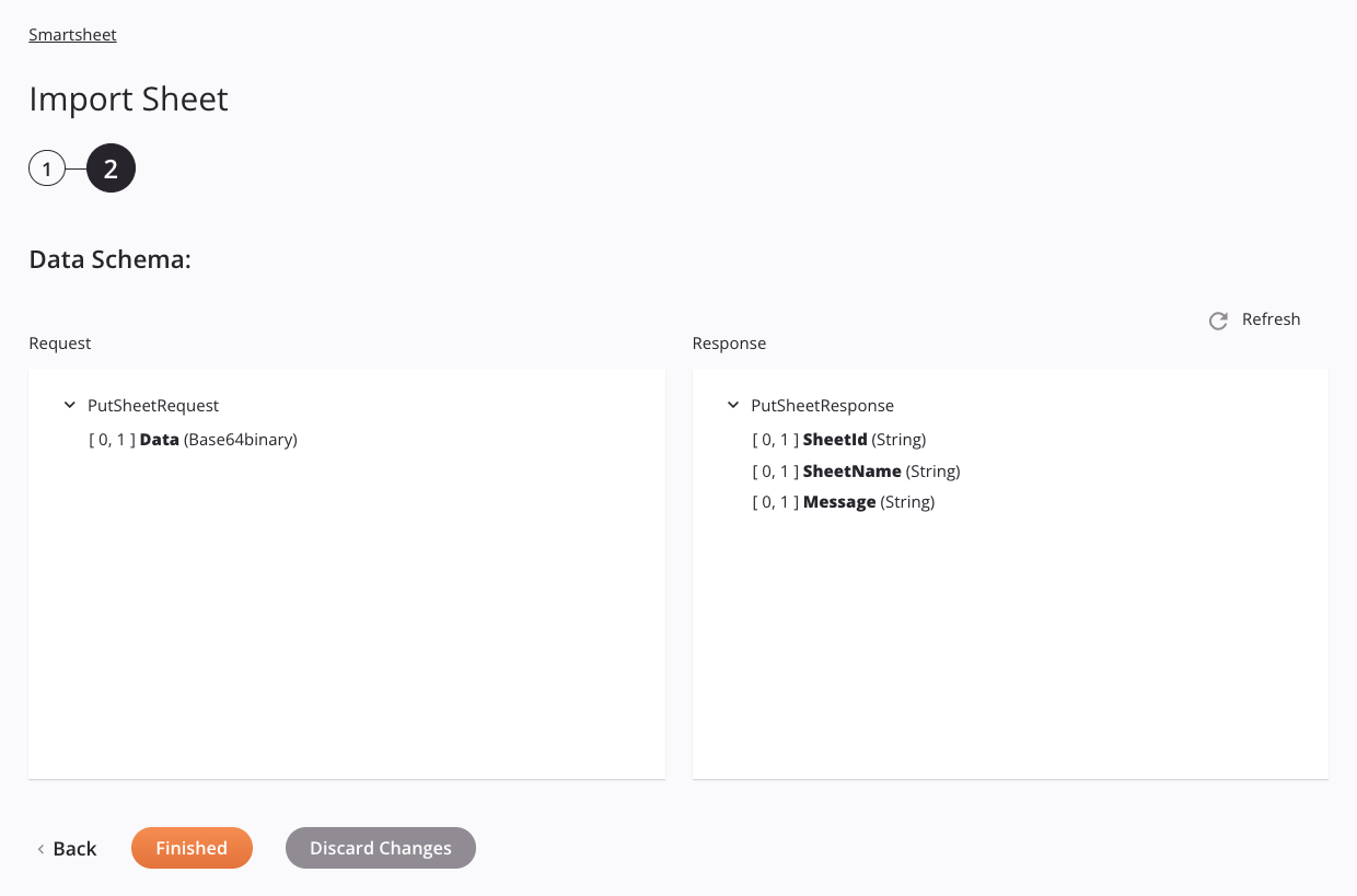 Paso 2 de configuración de la actividad de la hoja de importación de Smartsheet