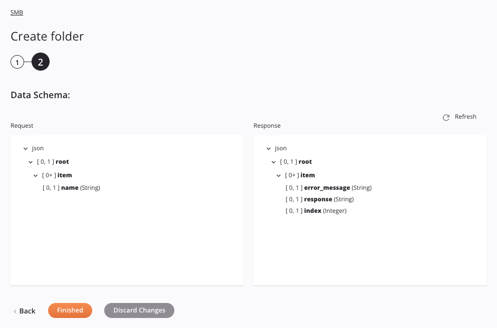 Paso 2 de configuración de actividad de creación de carpeta de SMB