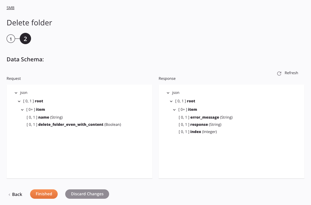 Paso 2 de configuración de la actividad de eliminación de carpeta de SMB