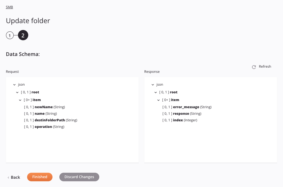 Paso 2 de configuración de la actividad de la carpeta de actualización de SMB