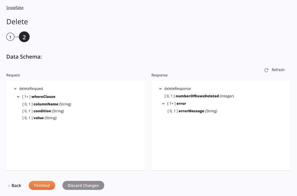 Snowflake Delete activity configuration step 2