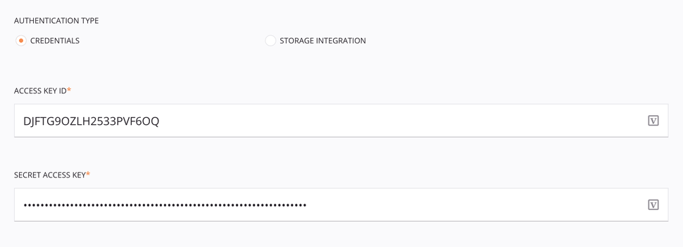 Snowflake Insert activity configuration step 2 Amazon S3 stage file approach credentials