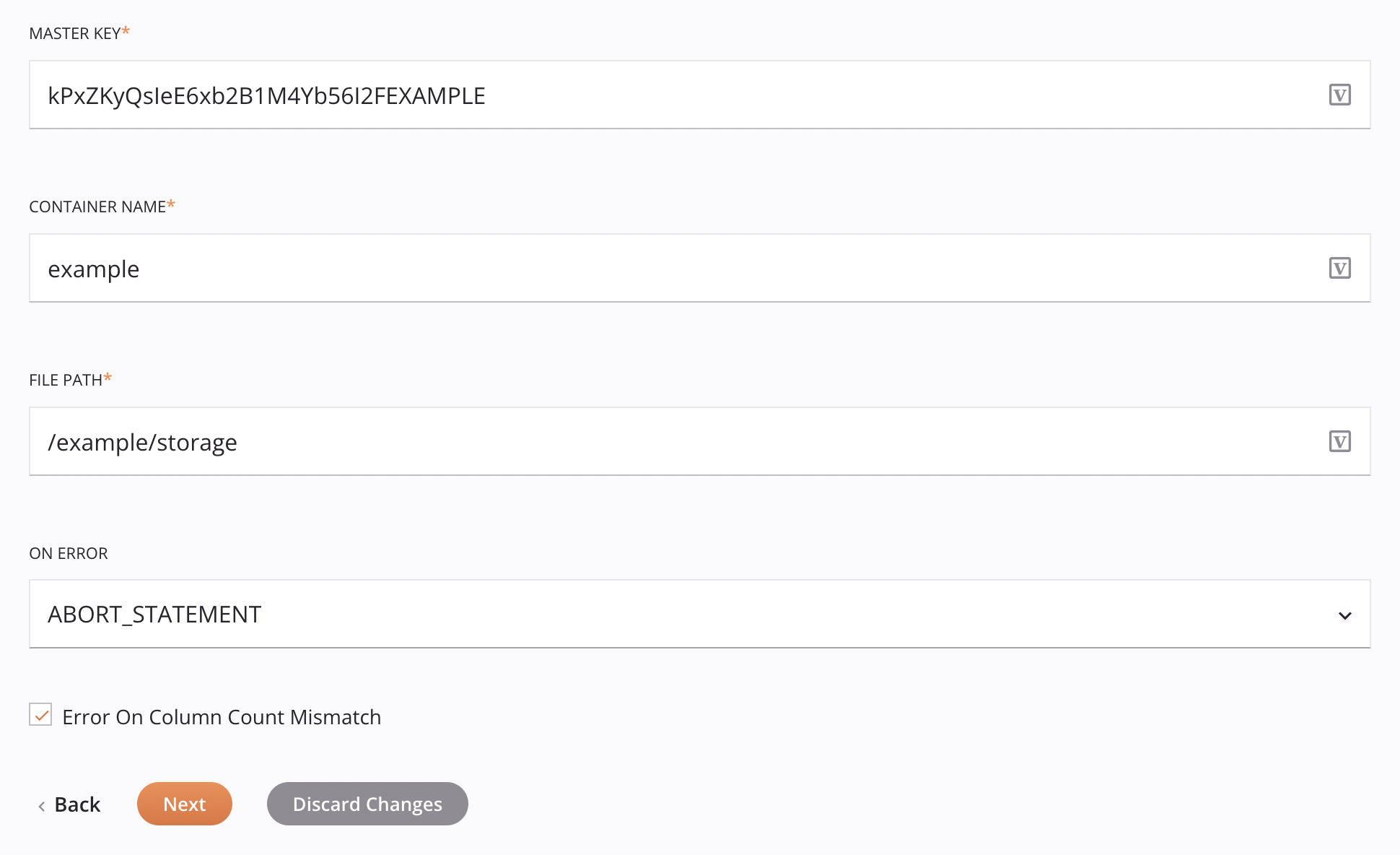 Configuración de actividad de inserción de Snowflake Paso 2 Opciones adicionales del enfoque de archivo de etapa de Microsoft Azure